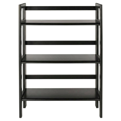 Black Solid Wood Folding Bookcase With 3 Open Folding Shelves Design