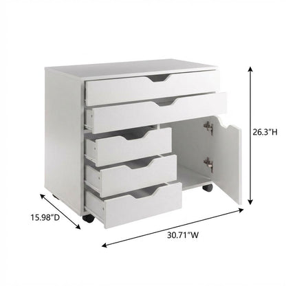 White Office Storage Cabinet With Drawers, Storage Cabinet On Wheels