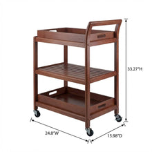 Solid Wood Kitchen Cart With Serving Trays, Vintage Bar Cart On Wheels