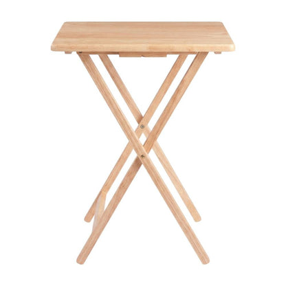 5-PC Folding Tray Table Set, Natural Solid Wood, Portable Rack