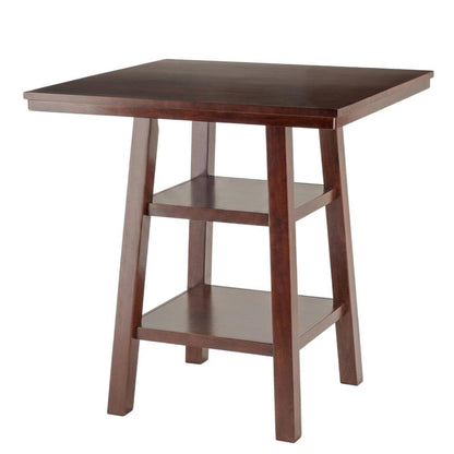 Wood High Bar Table with 2 Shelves, Transitional Pub Table for Dining Room,Brown