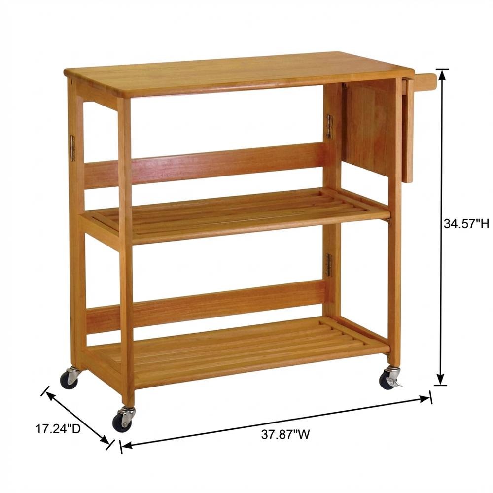 Foldable Kitchen Cart, Brown Solid Wood, Open Utility Cart