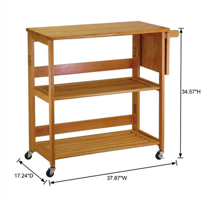Foldable Kitchen Cart, Brown Solid Wood, Open Utility Cart