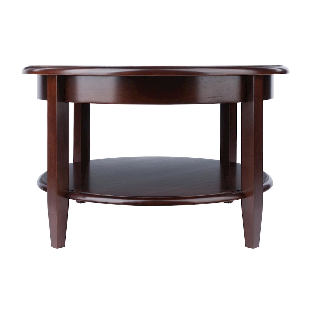 Round Coffee Table with Drawer & Shelf, Walnut Finish