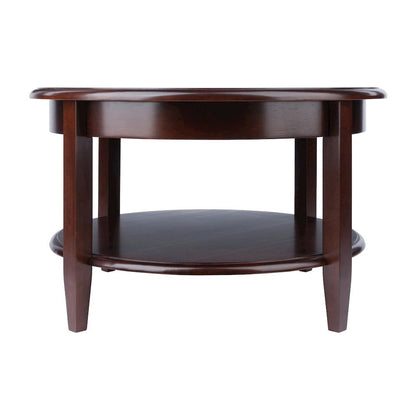 Round Coffee Table with Drawer & Shelf, Walnut Finish