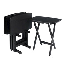 5-PC Folding TV Tray Table Set, Black Tables, Solid Wood Storage Rack