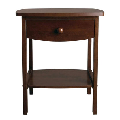 Mid Century Nightstand In Solid Wood Antique Walnut Finish With Drawer And Shelf