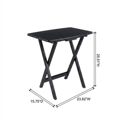 5-PC Folding TV Tray Table Set, Black Tables, Solid Wood Storage Rack