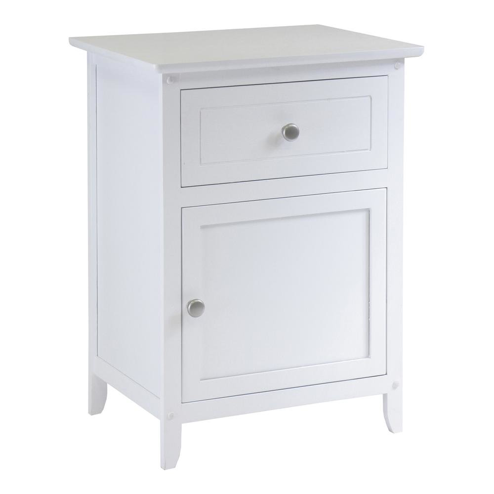 Farmhouse End Table With Storage in White Finish, Wooden Side Table And Drawer