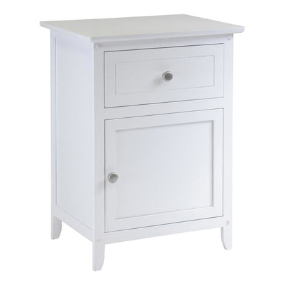 Farmhouse End Table With Storage in White Finish, Wooden Side Table And Drawer