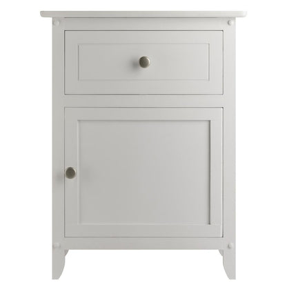 Farmhouse End Table With Storage in White Finish, Wooden Side Table And Drawer