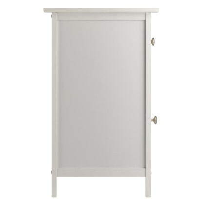 Farmhouse End Table With Storage in White Finish, Wooden Side Table And Drawer