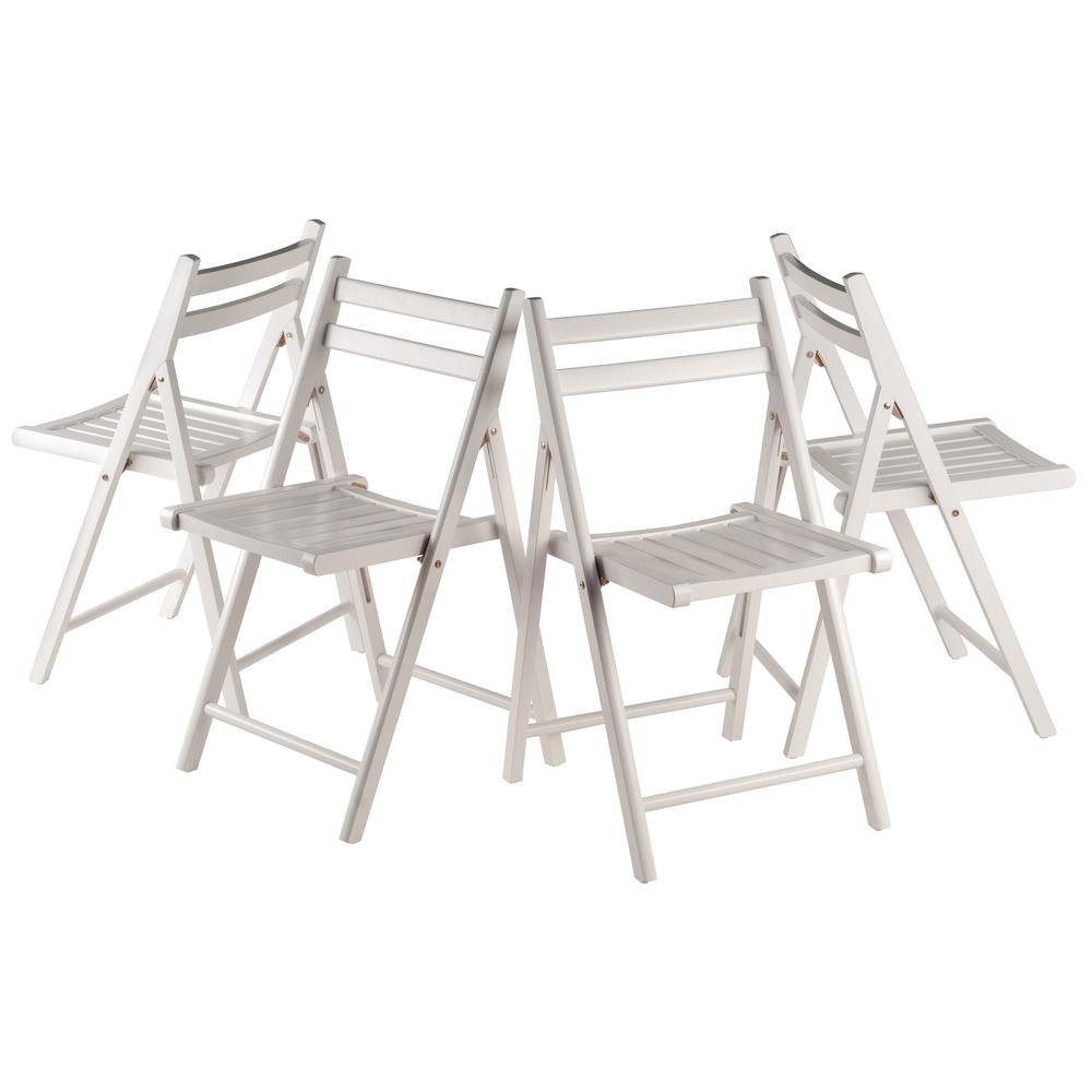 4-PC Folding Chair Set, White Solid Wood, Portable Seating