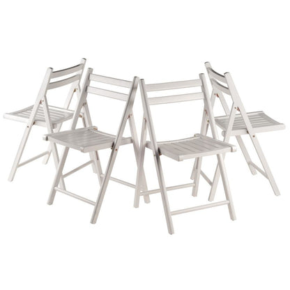 4-PC Folding Chair Set, White Solid Wood, Portable Seating