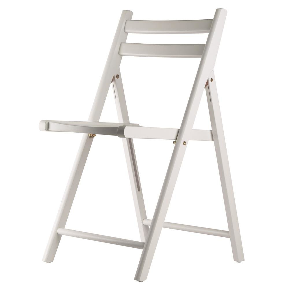 4-PC Folding Chair Set, White Solid Wood, Portable Seating