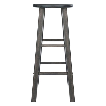 2-PC Bar Stool Set, Solid Wood, Round Seat, Squared Legs, 29 Inch Height