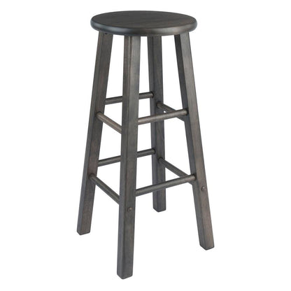 2-PC Bar Stool Set, Solid Wood, Round Seat, Squared Legs, 29 Inch Height