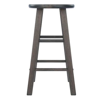 2-PC Counter Stool Set, Solid Wood, Round Seat, Squared Legs, 24 Inch Height