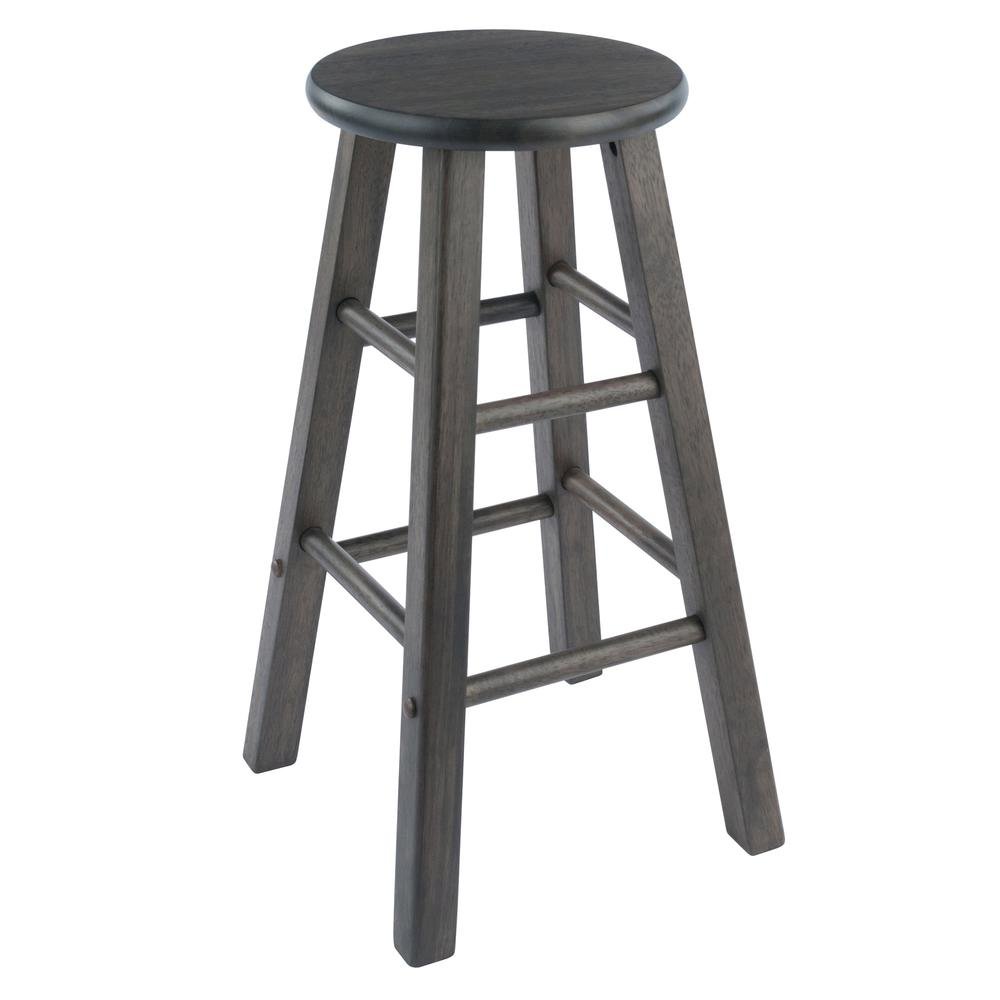 2-PC Counter Stool Set, Solid Wood, Round Seat, Squared Legs, 24 Inch Height