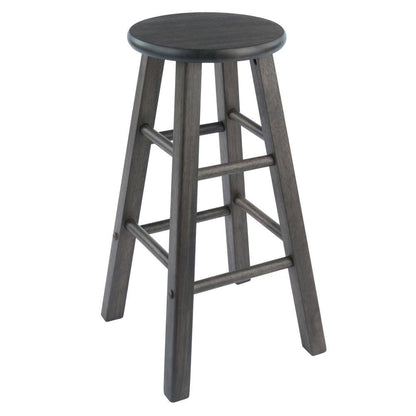 2-PC Counter Stool Set, Solid Wood, Round Seat, Squared Legs, 24 Inch Height