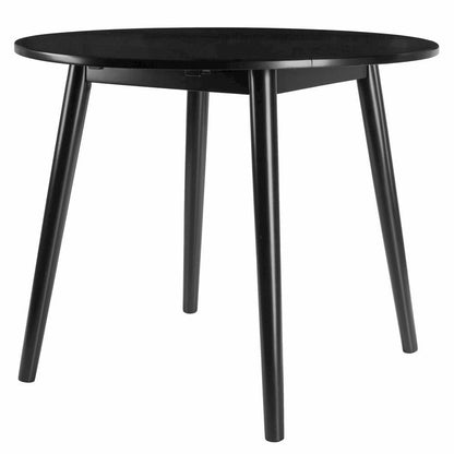 Round Drop Leaf Dining Table, Black, Tapered Legs, Small Space