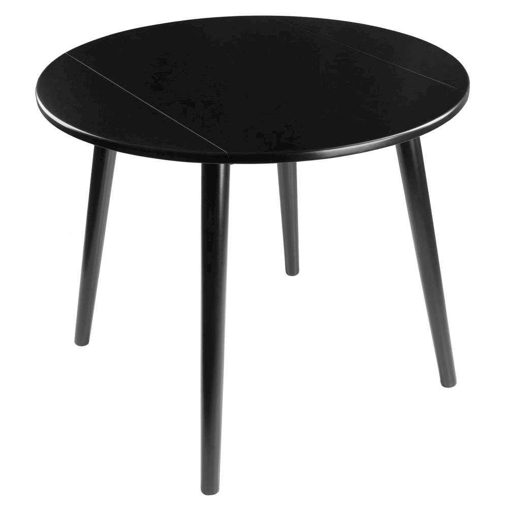 Round Drop Leaf Dining Table, Black, Tapered Legs, Small Space