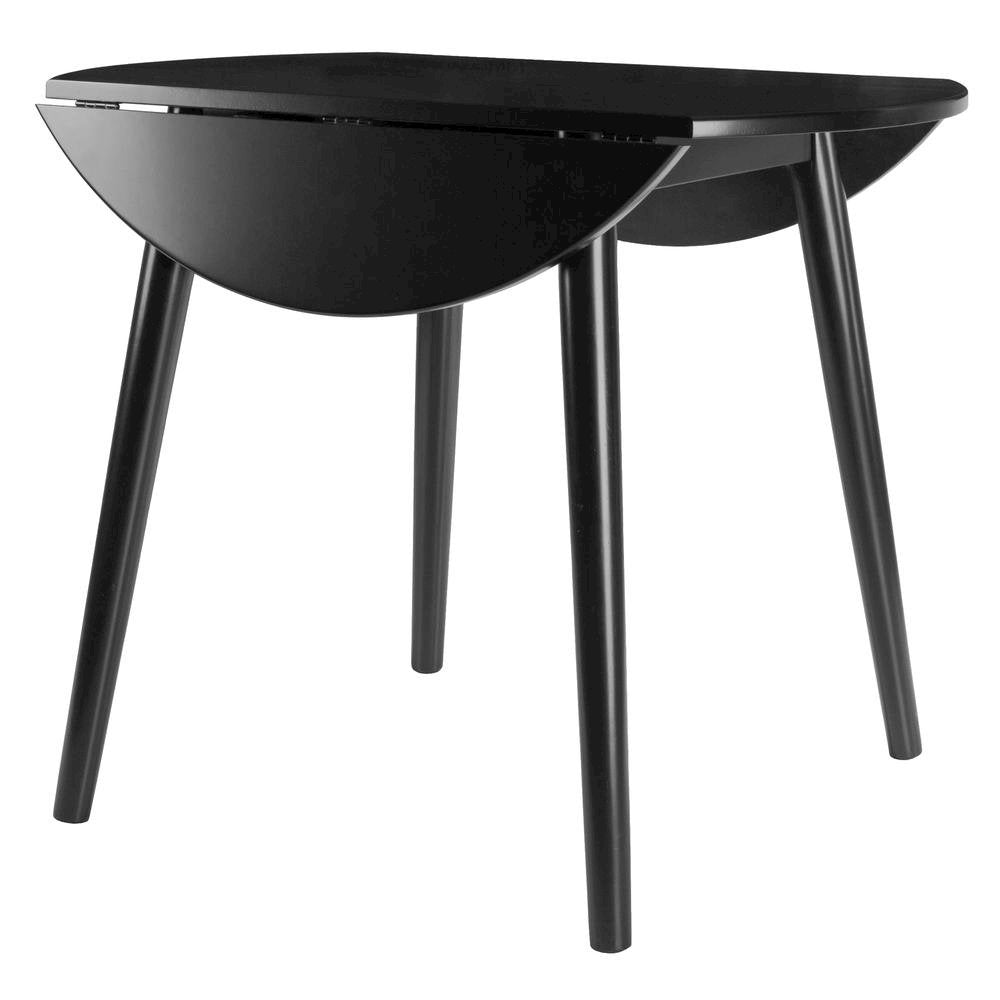Round Drop Leaf Dining Table, Black, Tapered Legs, Small Space
