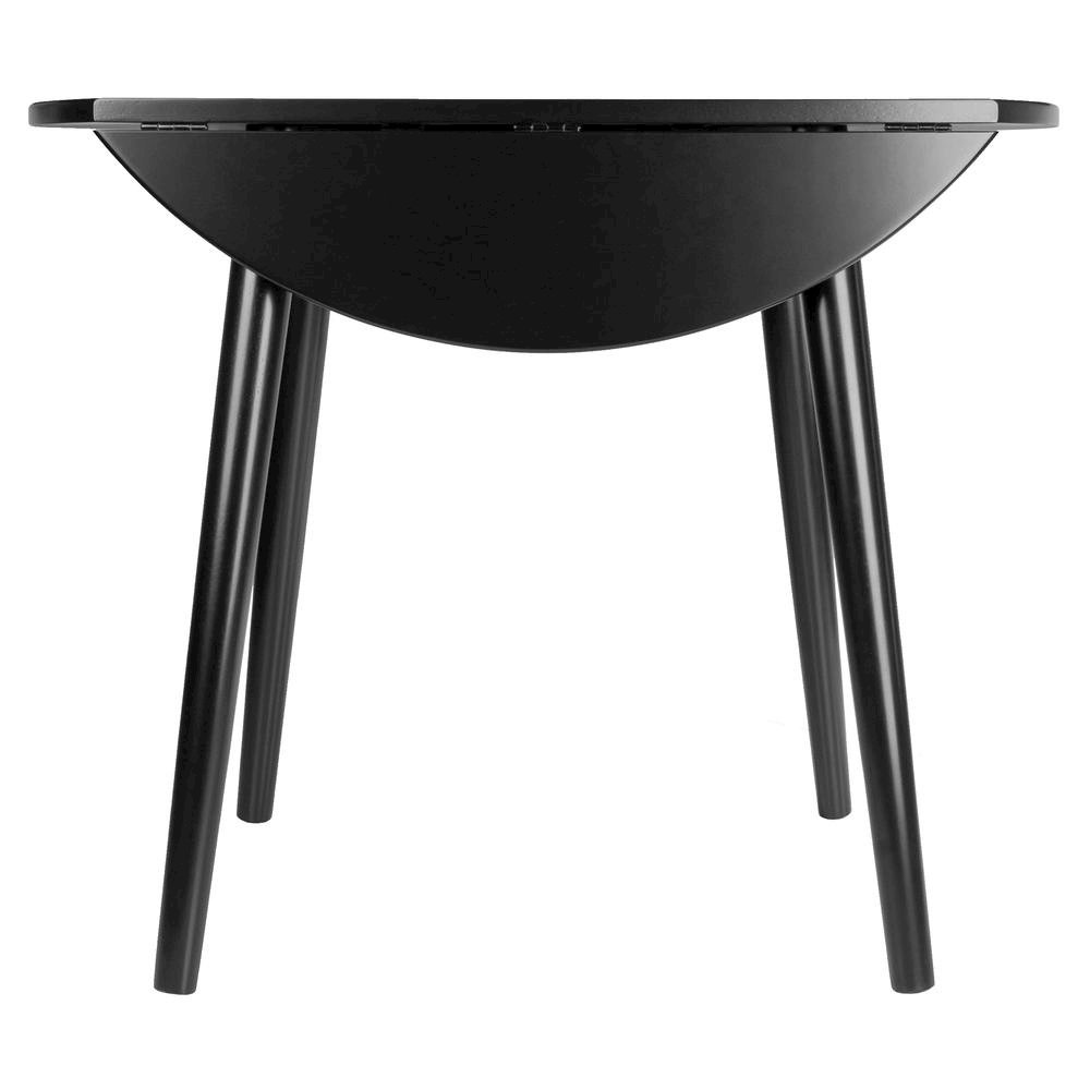 Round Drop Leaf Dining Table, Black, Tapered Legs, Small Space