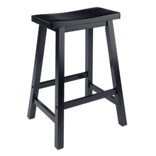 Black Solid Wood Saddle Seat Bar Stool, 24 Inch Stool for Counter Dining