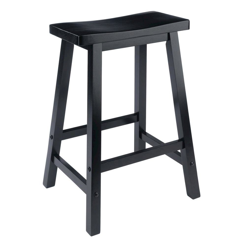 Black Solid Wood Saddle Seat Bar Stool, 24 Inch Stool for Counter Dining