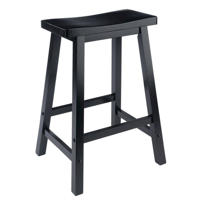 Black Solid Wood Saddle Seat Bar Stool, 24 Inch Stool for Counter Dining