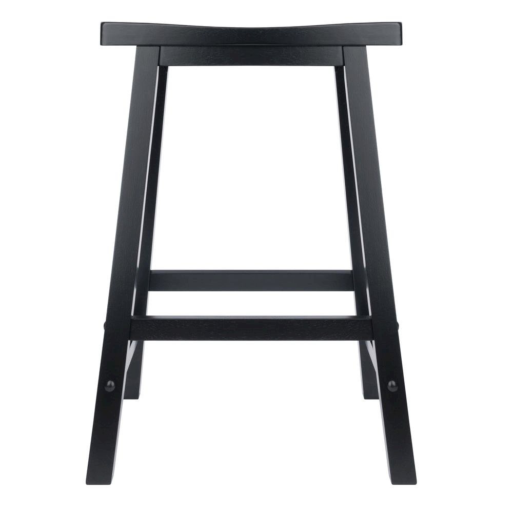 Black Solid Wood Saddle Seat Bar Stool, 24 Inch Stool for Counter Dining