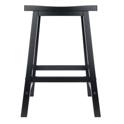 Black Solid Wood Saddle Seat Bar Stool, 24 Inch Stool for Counter Dining