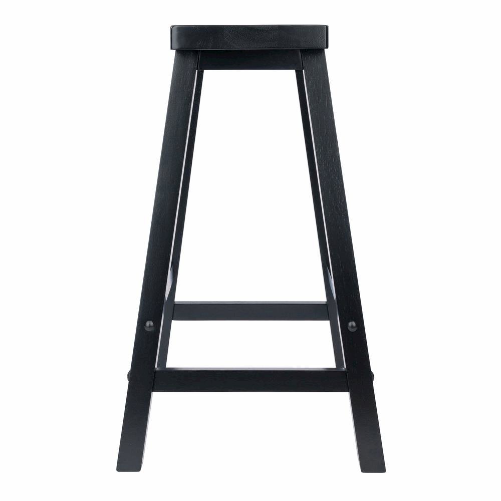 Black Solid Wood Saddle Seat Bar Stool, 24 Inch Stool for Counter Dining