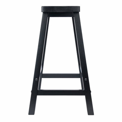 Black Solid Wood Saddle Seat Bar Stool, 24 Inch Stool for Counter Dining