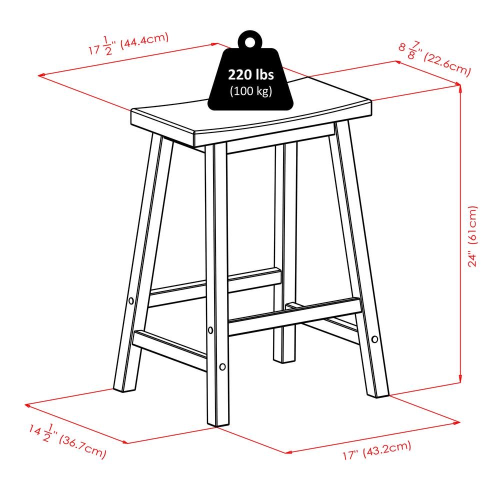 Black Solid Wood Saddle Seat Bar Stool, 24 Inch Stool for Counter Dining