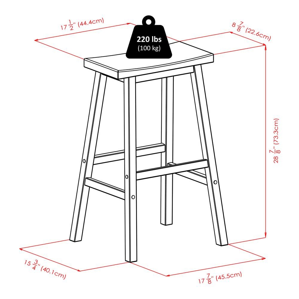 29 Inch Bar Stool, Saddle Seat, Solid Wood, Backless Pub Seat