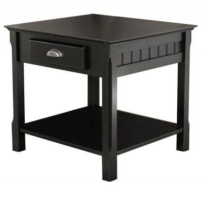 Side Table, Black End Table, Drawer and Shelf, Square Furniture