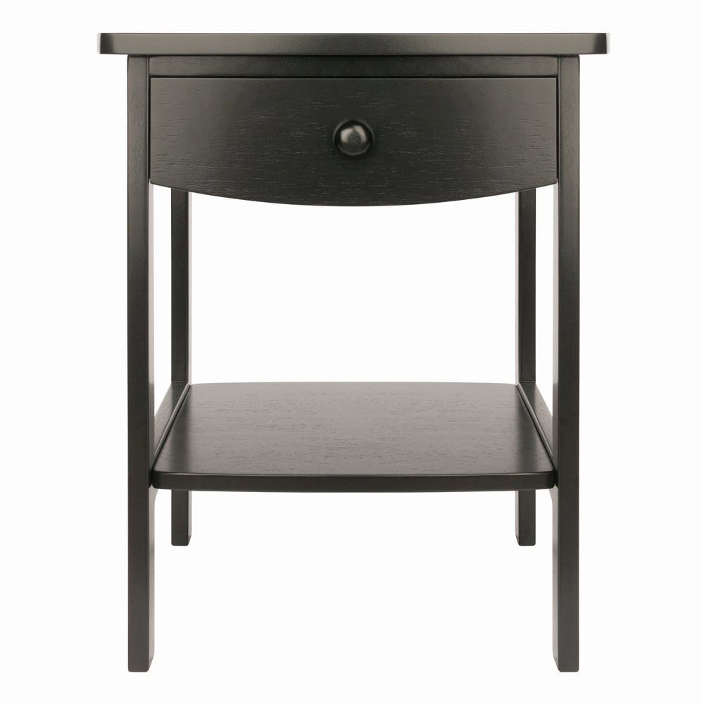 Mid Century Nightstand In Solid Wood Black Finish With Drawer And Shelf