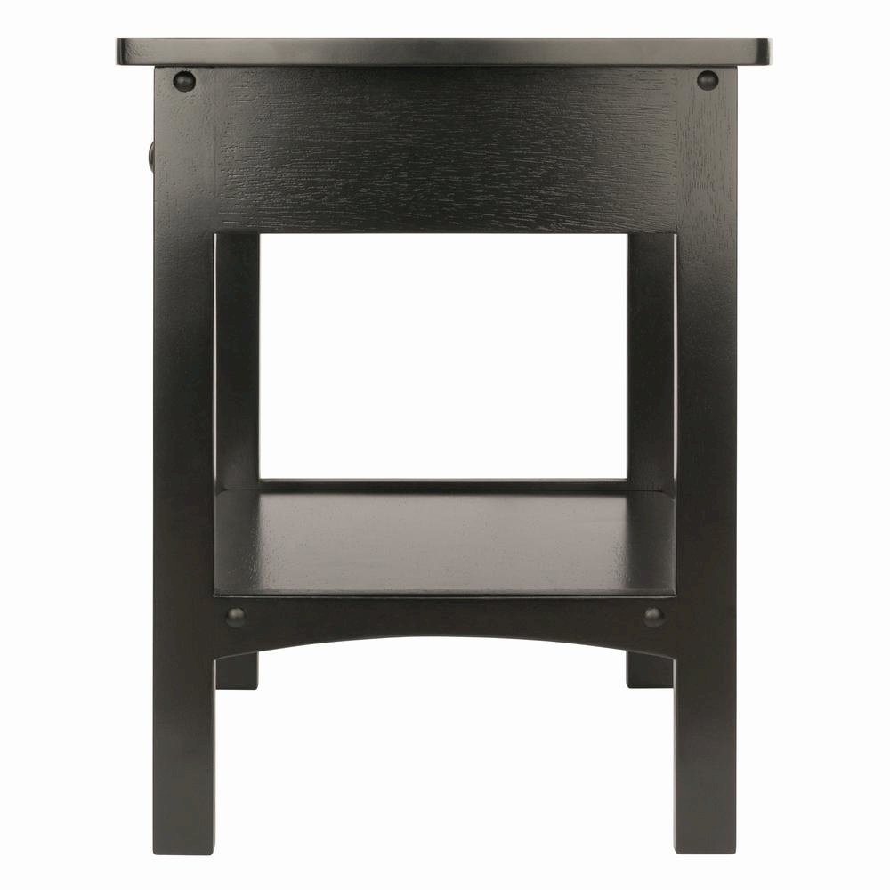Mid Century Nightstand In Solid Wood Black Finish With Drawer And Shelf