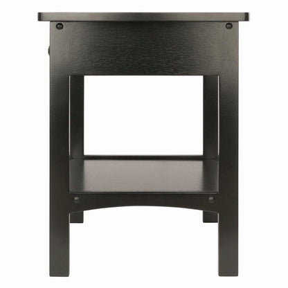 Mid Century Nightstand In Solid Wood Black Finish With Drawer And Shelf