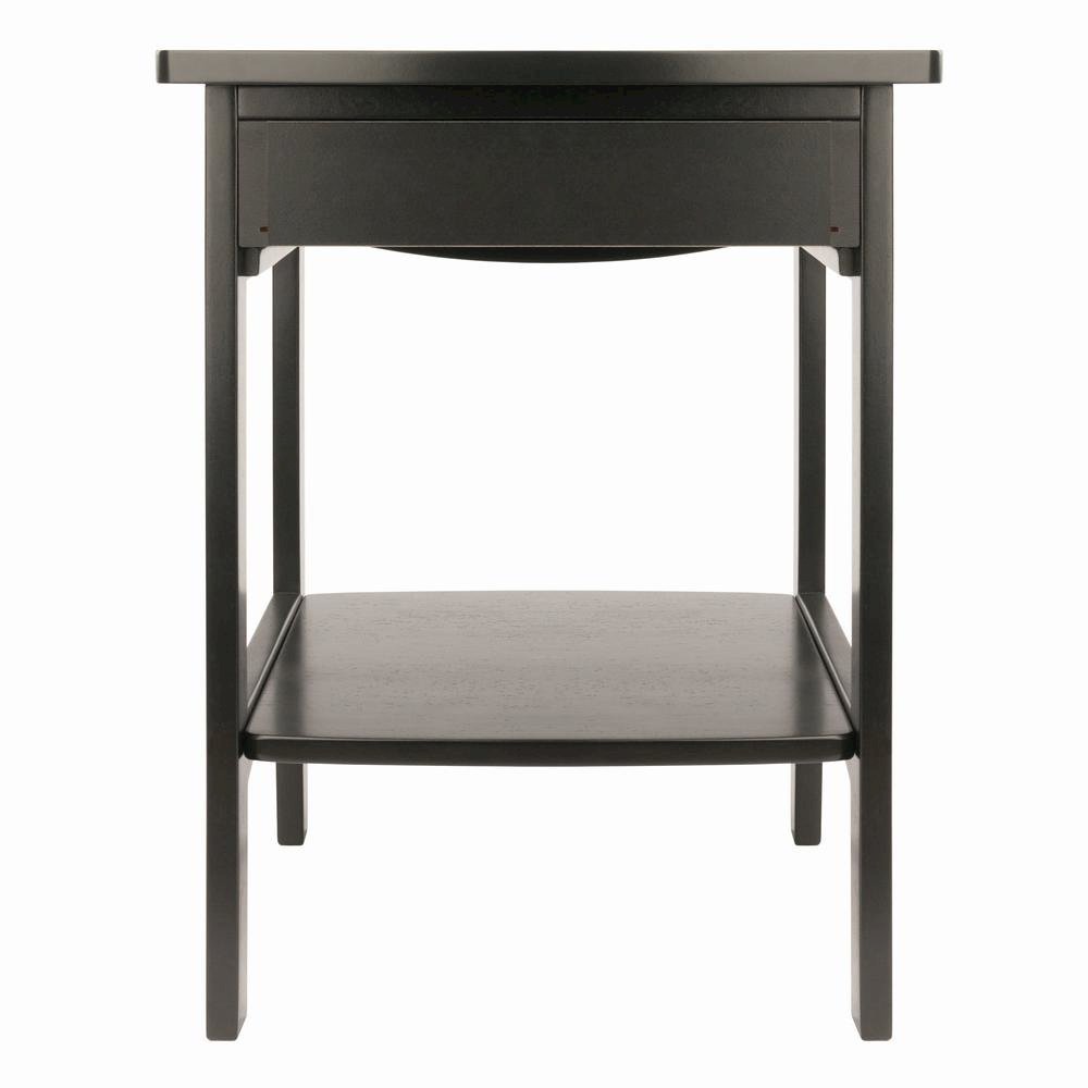 Mid Century Nightstand In Solid Wood Black Finish With Drawer And Shelf