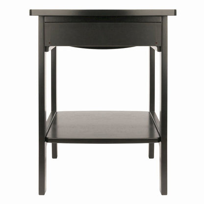 Mid Century Nightstand In Solid Wood Black Finish With Drawer And Shelf