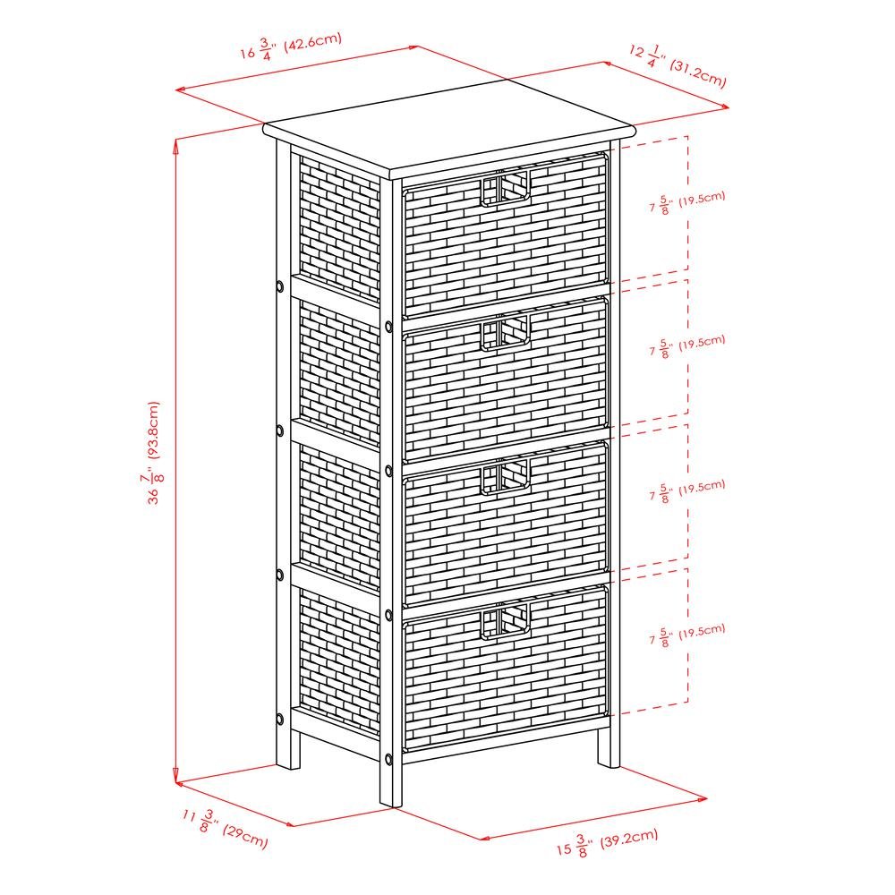 Tall Storage Rack, 4-Tier Shelf, Four Foldable Baskets, Cabinet
