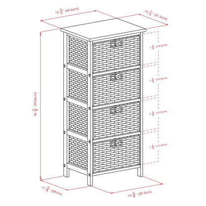 Tall Storage Rack, 4-Tier Shelf, Four Foldable Baskets, Cabinet