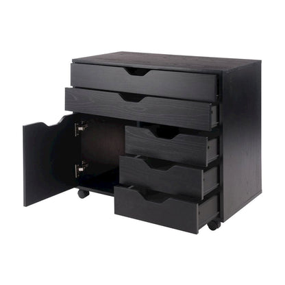 Black Office Storage Cabinet With Drawers, Storage Cabinet On Wheels