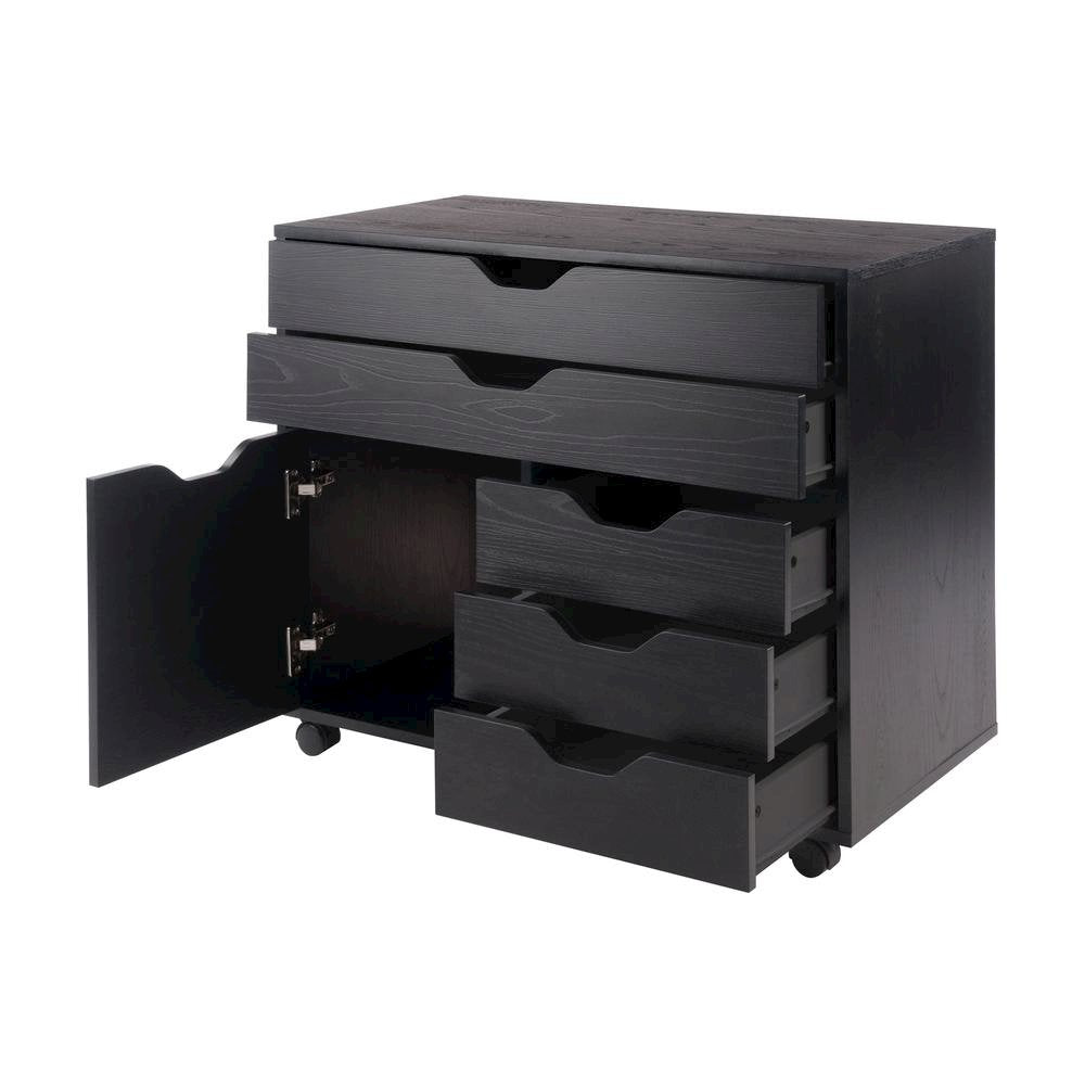 Black Office Storage Cabinet With Drawers, Storage Cabinet On Wheels