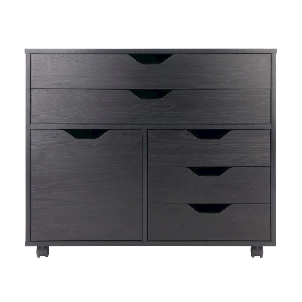 Black Office Storage Cabinet With Drawers, Storage Cabinet On Wheels