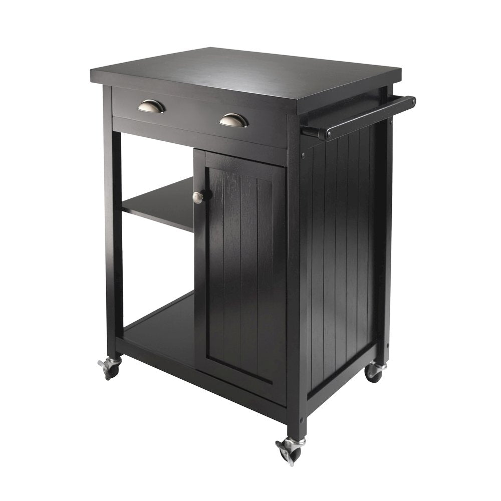 Kitchen Cart, Black Wainscot Panel, Drawer, Adjustable Shelves, Storage Cabinet