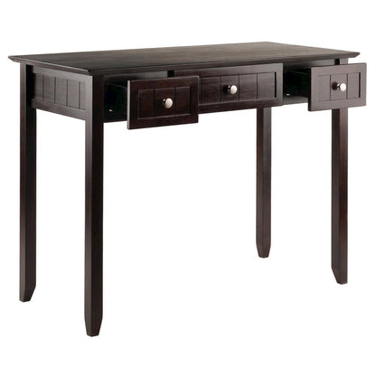 Writing Desk, Coffee Wainscoting, Beveled Top, Three Drawers